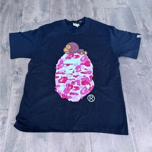 Bape Navy Blue Shirt with Pink and Purple Graphic